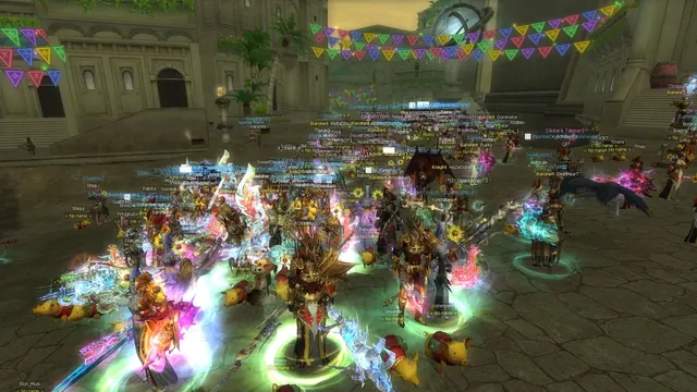 Players gathered in a crowded DuckRoad town