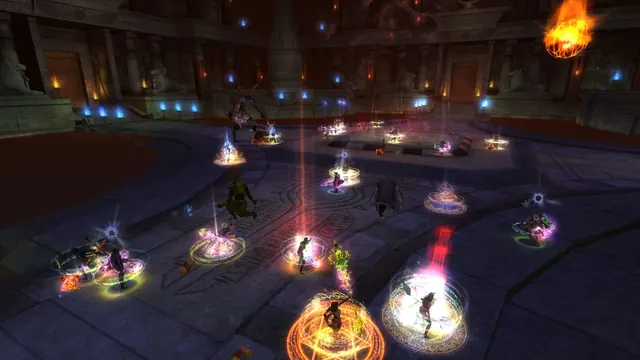 A party clearing a dark DuckRoad dungeon